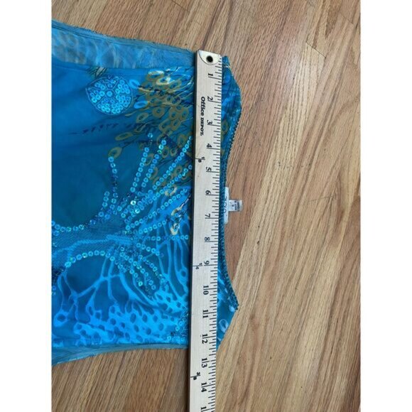 Cache Women's Dress Asymmetrical Fringe Vintage Y2k Sequin Silk 6 Blue - Picture 6 of 8